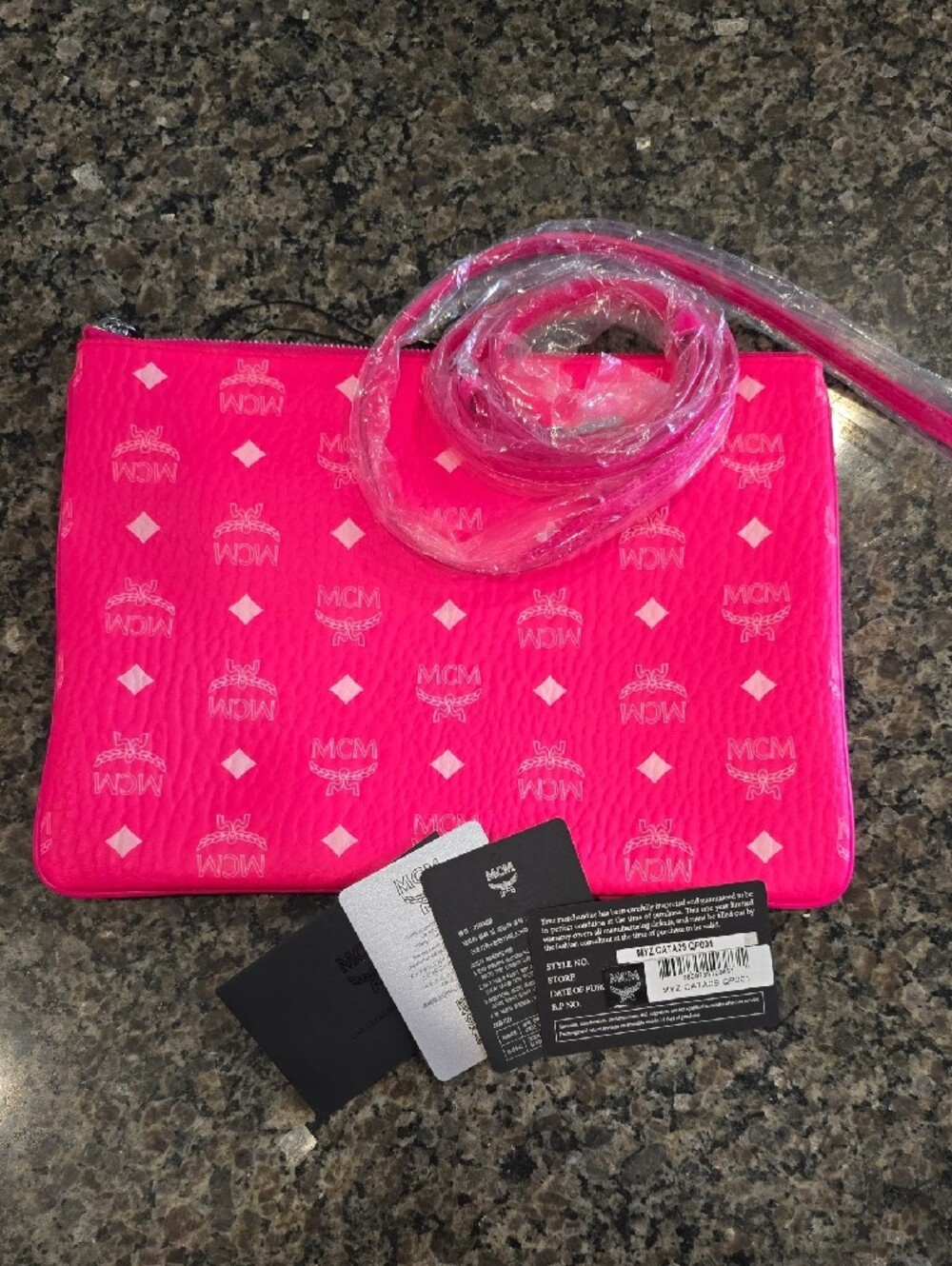 RARE MCM Neon Pink Monogram Crossbody